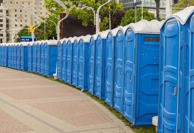 Seasonal porta potty units set up at a Whittier, California venue
